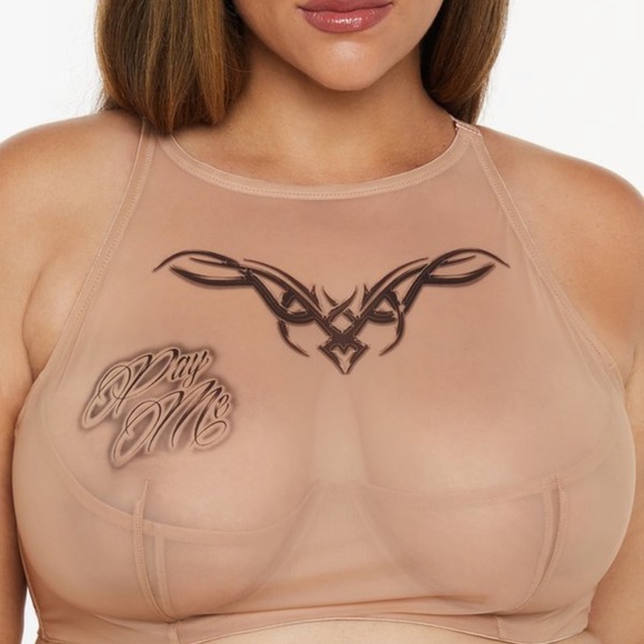 Tattooed Tricot High-Neck Bra - Picture 2 of 5